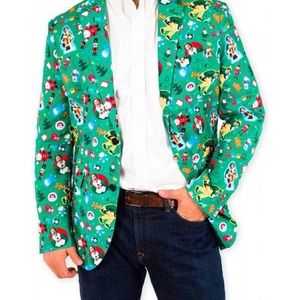 Mens festive elf suit coat with matching tie new with tags